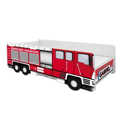 Image de ACMA lit d'enfant lit de voiture lit de pompier junior set complet avec matelas sommier à lattes et protection antichute 160x80 + NOME