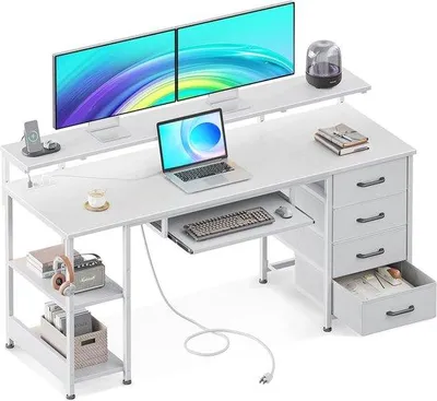 Immagine prodotto di Scrivania con 4 cassetti e porte USB, bianca, 140 cm