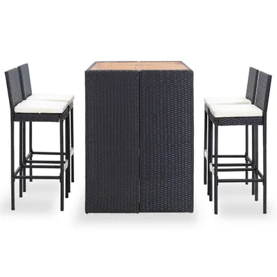 Image de Garden Bar Set Poly Rattan Akazienholz Groupe de repas Garniture