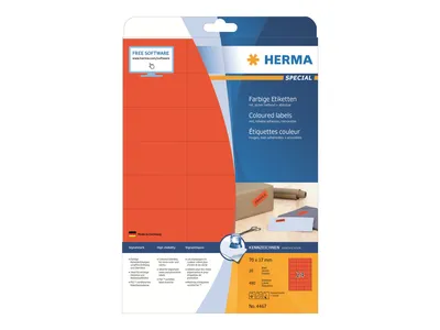 Image de Étiquettes HERMA A4, papier mat rouge, 70 x 37 mm, 480 pièces