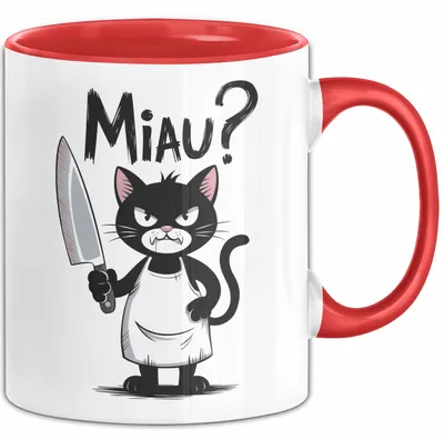 Produktbild von Sarkastische Katze Tasse Geschenk Lustige Geschenkidee Miau (Rot)