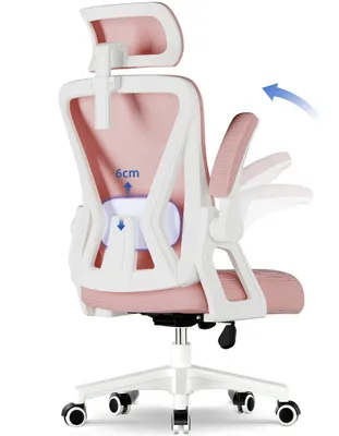 Produktbild von Marodic Bürostuhl Ergonomisch Schreibtischstuhl mit Verstellbarer Kopfstütze, Armlehnen, Lendenwirbelstütze Drehstuhl Chefsessel bis zu 150 kg Rosa
