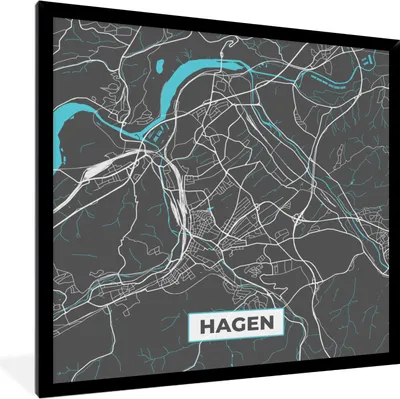 Produktbild von MuchoWow® Gerahmtes Poster Deutschland - Blau - Hagen - Stadtplan - Karte 40x40 cm - Poster mit Schwarzem Bilderrahmen Wandposter Rahmen Foto Bilder - Mit Rahmen - Wanddekoration Schlafzimmer