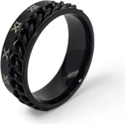 Produktbild von Anti-Stress-Ring mit drehbarer Kette und römischen Zahlen Chain Ring Schwarz US 12