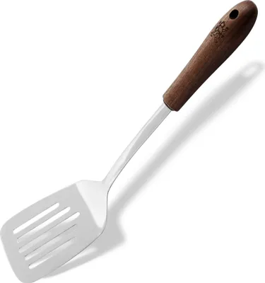 Produktbild von Stanley Rogers Schlitzwender, Pfannenwender mit Walnussholz-Griff, Wender mit Funktionsteil aus hochwertigem Edelstahl für beschichtete Töpfe und Pfannen (Farbe: Silber/Braun)