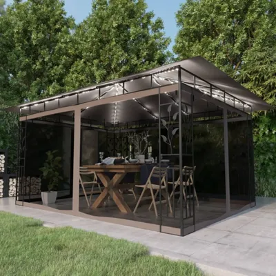 Obrázok produktu pre The Living Store Pavilón s moskytiérou a rozprávkovými svetlami LED 4x3x2,73 m Taupe