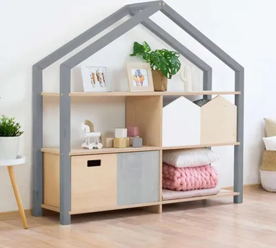 Produktbild von Wooden House Shelf SHELLY - Grey - Transparent oil