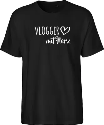 Produktbild von Huuraa Herren T-Shirt Vlogger mit Herz M Black Bio Baumwolle Fairtrade Herrenshirt Geschenkidee
