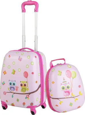 Produktbild von 2tlg. Kinderkoffer mit Rucksack, 16” + 12” Kinderkoffer Set, Kindertrolley Kindergepäck Handgepäck für Mädchen und Jungen, Reisegepäck Hartschalenkoffer (Pink-Eule)
