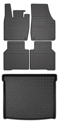 Image de Tapis en caoutchouc + bac de coffre pour Volkswagen ID.4 2020- (plancher réglable, position haute) – 5 pièces, noirs, sur mesure