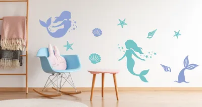 Obrázek produktu pro Muralo Nástěnná samolepka Mořské panny s mušlemi 100 x 200 cm Nástěnné tetování Samolepky na zeď Dětský pokoj XXL
