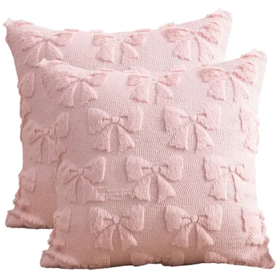 Produktbild von 2 Stück Kissenbezug 45x45 cm, Osterdeko Hase Zierkissenbezüge, Plüsch Kissenhülle, Rosa-1