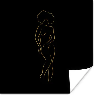 Produktbild von MuchoWow® Poster Frau - Schwarz - Gold - Strichzeichnung 100x100 cm - Babyzimmer