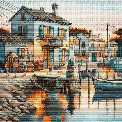 Immagine prodotto di HobbyJobby Kit per punto croce contato "Fishermans Town", 43x43cm