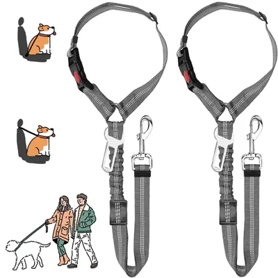 Immagine prodotto di Cinture di sicurezza per animali domestici, cani, regolabili, elastiche, antiurto, grigio, confezione da 2 pezzi