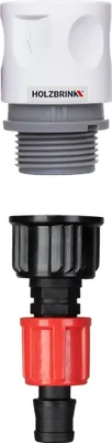 Produktbild von HOLZBRINK Set zum Anschluss von Tropfschlauch 16mm an den Wasserhahn: 1x Schnellanschluss 20mm, 1x Verbindung TT 20mm auf 16mm