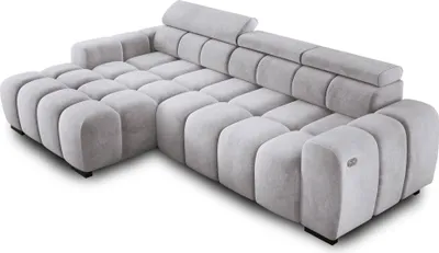 Produktbild von Ecksofa OMBO 285x168x77/97 cm, Linke Seite Mit Schlaffunktion, Elektrisch Ausziehbarer Sitzfläche, Verstellbaren Kopfstützen, Dunklen Buchenholzfüßen, Hydrophobem SALVADOR-Bezugstoff - Silber