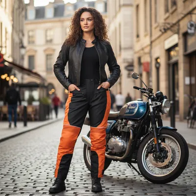 Produktbild von Damen Motorradhose Textil hose Kombigeeignet Orange, Größe:S