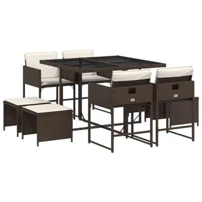 Obrázok produktu pre vidaXL 9-dielny záhradný jedálenský set s vankúšmi Brown Poly Rattan