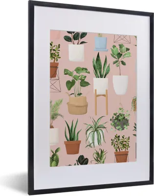 Produktbild von MuchoWow® MuchoWow® Gerahmtes Poster Pflanzen - Blumentopf - Rosa 30x40 cm - Poster mit zchwarzem Bilderrahmen - Wandposter Schlafzimmer