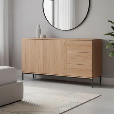 Produktbild von Kommode Dallas K2D3SZ, Stilvoll Anrichte moderner Stil, zwei Türen und drei Schubladen mit Push to Open (Farbe: Hikora)