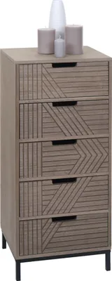 Obrázek produktu pro Komoda HWC-N90, skříňka highboard, 3D design 5 zásuvek dřevo kov 84x35x29cm  šedohnědá