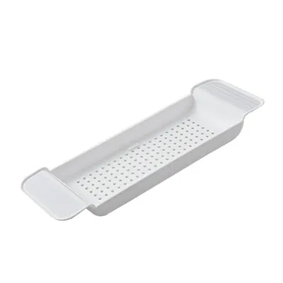 Immagine prodotto di Vassoio per vasca da bagno Posizionamento stabile Materiale plastico espandibile Design drenante Tavolo per vasca da bagno Caddy per bagno (bianco)