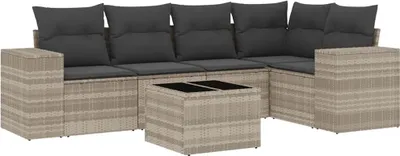 Produktbild von vidaXL 6-tlg. Garten-Sofagarnitur mit Kissen Hellgrau Poly Rattan