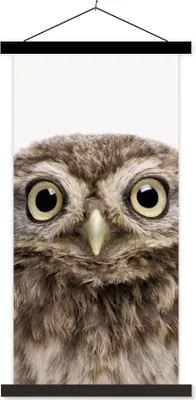 Produktbild von MuchoWow® Textilposter Eule - Eule - Porträt - Braun - Vogel - Jungen - Mädchen 90x180 cm mit schwarzem Rahmen - Dekoration Wohnzimmer