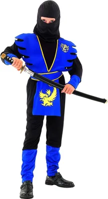 Produktbild von Ninjakostüm für Kinder schwarz-blau-gelb L 10-12 Jahre (130-140 cm)