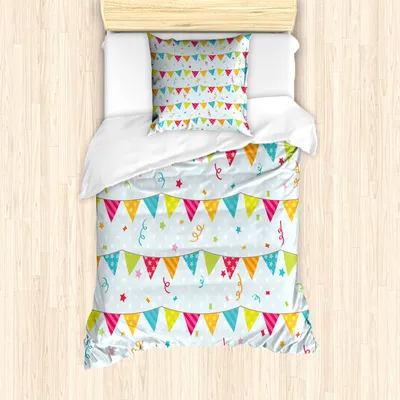 Produktbild von ABAKUHAUS Geburtstag Mantele, Geburtstags-Party-Flaggen Sterne, Milbensicher Allergiker geeignet mit Kissenbezügen, 135 cm x 200 cm - 80 x 80 cm, Mehrfarbig