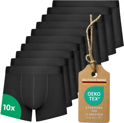 Produktbild von Schwarze Boxershorts für Herren, 10er-Pack, aus Baumwolle mit Elasthan