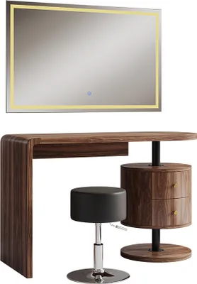 Produktbild von Schminktisch Vicco Lara Eiche rustikal 120 cm mit LED-Spiegel und Hocker, Model 50183