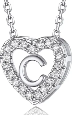 Produktbild von Herz Kette mit Buchstaben A-Z Anhänger Moissanit Diamant Initialen Halskette Damen