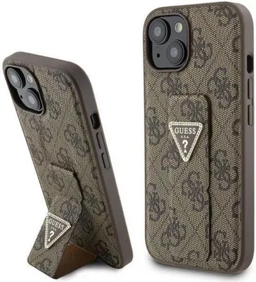 Produktbild von Guess Grip Stand 4G Triangle Strass Hülle Für Iphone 15 - Braun