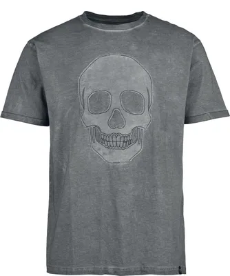 Produktbild von Black Premium by EMP Herren graues T-Shirt mit Skull-Patch und Waschungseffekt L