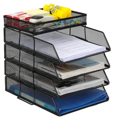 Image de Porte-documents A4 - Organisateur de bureau empilable - 4 niveaux - Métal durable - Design moderne - Finition élégante - Classeur