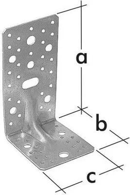 A metal corner bracket with dimensions labeled.