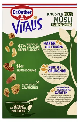 Zdjęcie produktu dla Dr. Oetker Vitalis KnusperPlus, mieszanka musli z orzechami, opakowanie 1050g