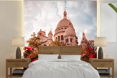Produktbild von MuchoWow® Fototapete für Wohnzimmer oder Schlafzimmer Wandtapete Vinyl Motivtapete Paris - Blumen - Architektur - 220x220 cm - Tapeten