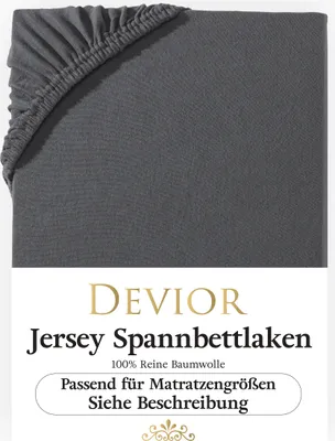 Produktbild von Devior Jersey Spannbettlaken 180x200 - 200x220 anthrazit Bettlaken 100% Baumwolle für Boxspringbett und Wasserbett
