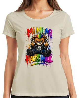 Immagine prodotto di T-shirt da donna con scritte "Mi Mi Mi", "Halts Maul", "Bär", "Punk Rocker", "Regenbogen", "Statement", "Sarcasmo", taglia L, colore naturale