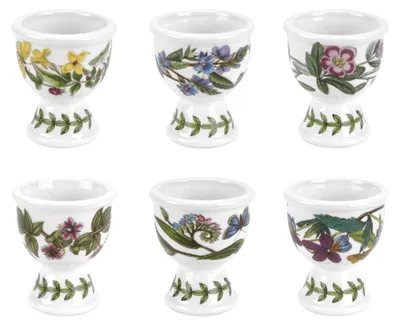 Eierbecher-Set, 6 Stück, Blumenmuster, Steingut, spülmaschinengeeignet
