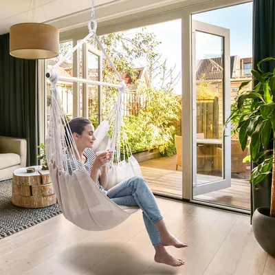 Produktbild von Famanu Hängestuhl mit 2 Kissen und Deckenhaken - Beige