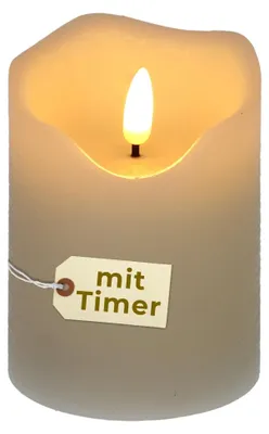 Produktbild von LED Kerze mit Timerfunktion Echtwachs LED Kerzen flackernde Flamme Elektrische Kerze flackernd Echtwachskerzen mit Batterie Kerzen Outdoor mit Timer Weiß 7,5 x 10 cm