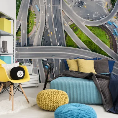 Produktbild von Muralo XXL Selbstklebende FOTOTAPETE AUTOBAHN Aussicht Vogelperspektive (B) 520 cm x (H) 318 cm Tapete Wandtapete WOHNZIMMER SCHLAFZIMMER 4618