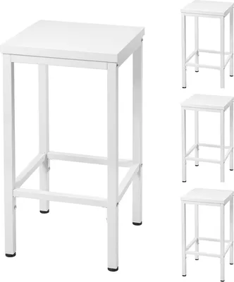 Produktbild von EUGAD 4er Barstühle, Küchenhocker, mit Fußstütze, aus Holzwerkstoff Metall, Weiß