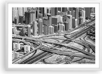 Produktbild von Gerahmtes Poster - Weißer Rahmen - Stadt Wolkenkratzer Autobahn - 70x50 cm - Wand Bild - Wanddeko - Wandbilder - Kunstposter - Wandposter - Bilderrahmen - Bilder - Kunstdruck - P2WAA70x50-5065