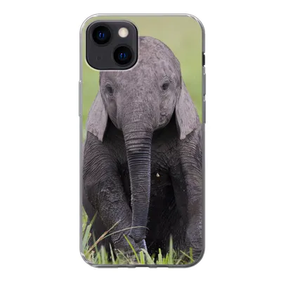 Produktbild von MuchoWow® Handyhülle Schutzhülle Hülle für iPhone 13 Elefant - Baby - Tiere - Gras - Natur Silikon Softcase Handy Hülle - Karteninhaber