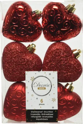 Produktbild von Christbaumschmuck Herzen Kunststoff 6cm weihnachtsrot, 6 Stück